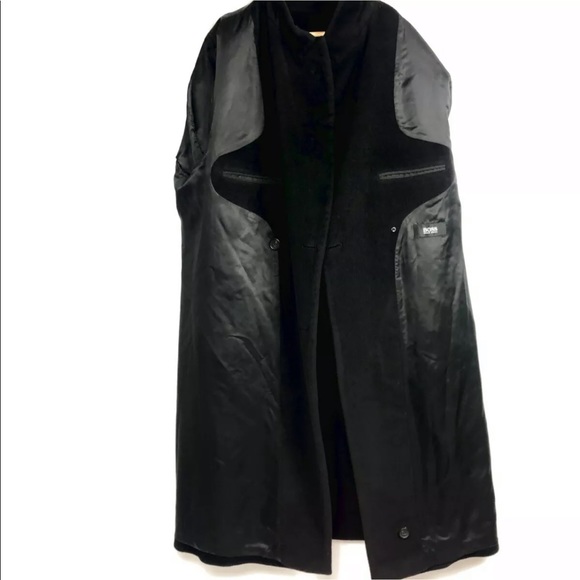 Hugo Boss Trench Coat Black Peacoat Jacket Men 44R - Picture 2 of 6